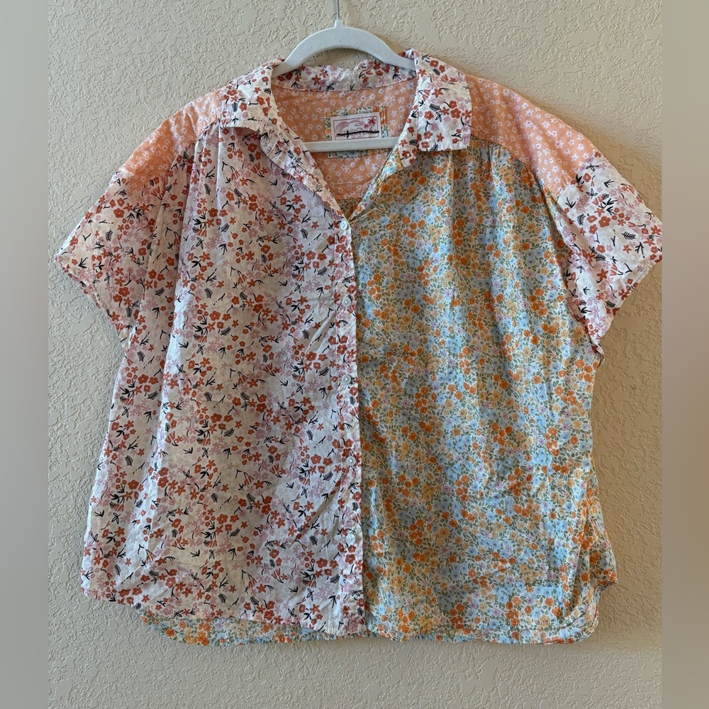 American Eagle Outfitters floral print patchwork button-up shirt, Size L